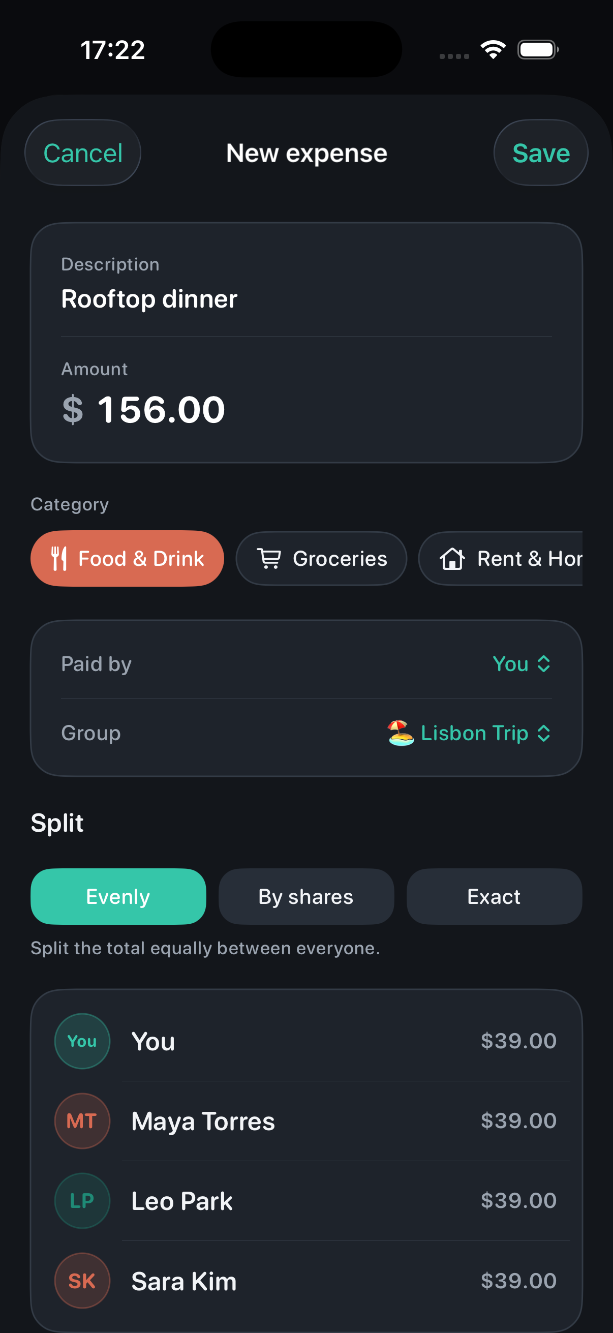 Ledgerly new expense split editor